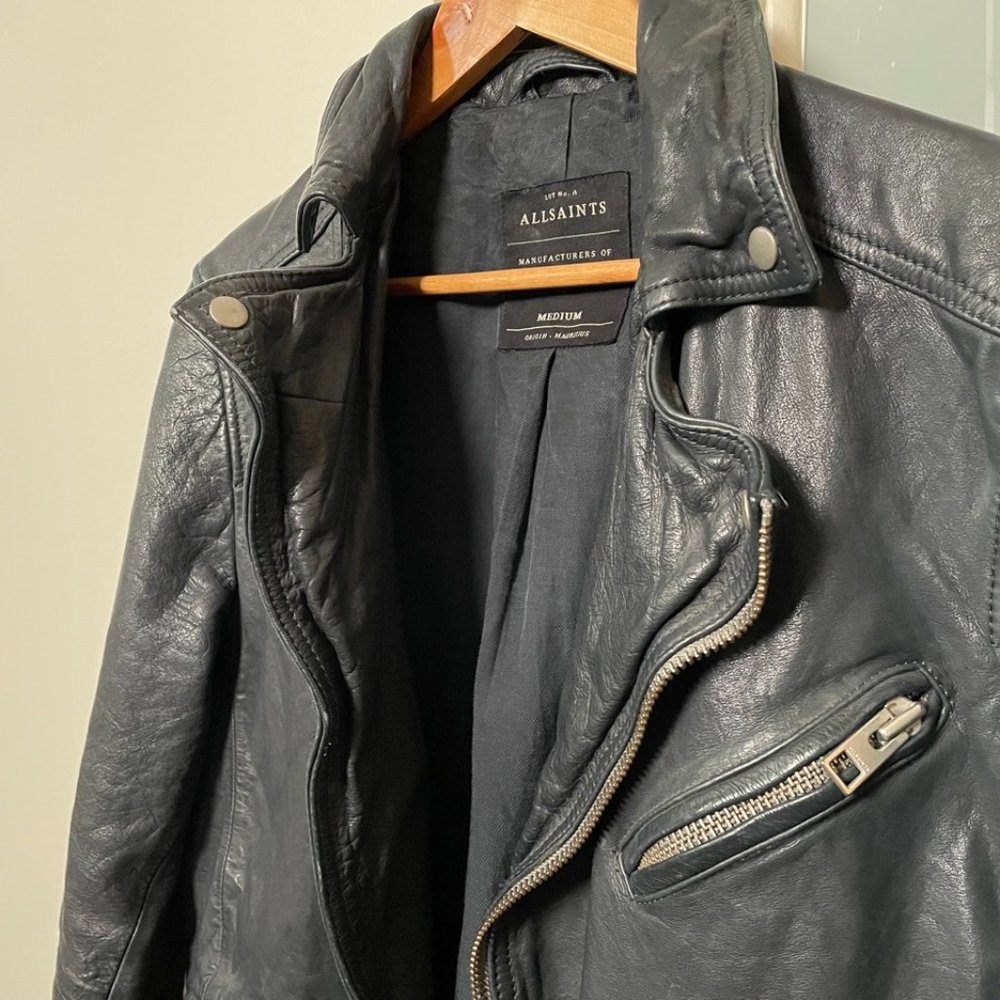 All Saints - Leather Biker Jacket - Dark Blue